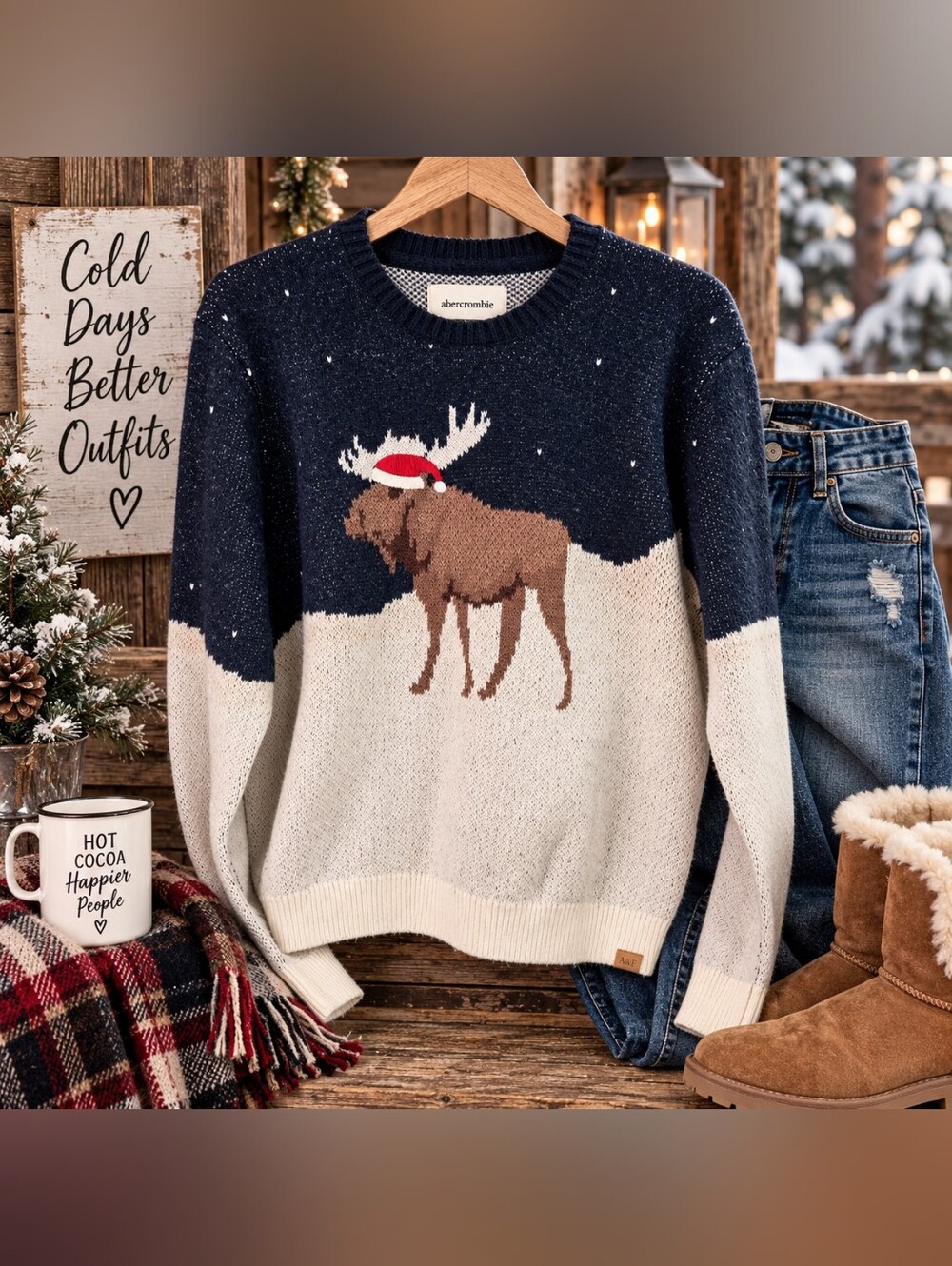 Abercrombie Kids NWT Moose Christmas Sweater 15/16 Women’s Small Holiday Knit
